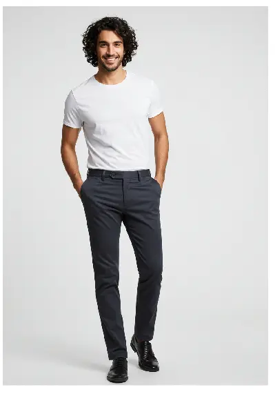 Men's Casual White Tee and Dark Navy Pants Set